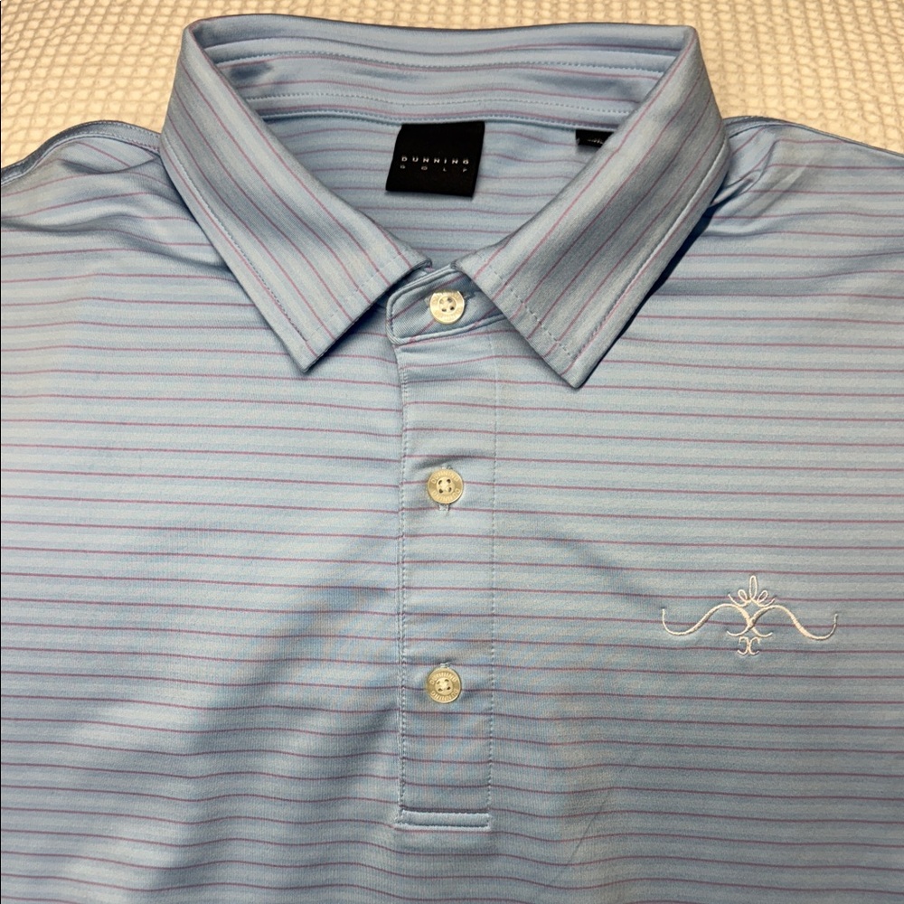 Dunning Golf - Men's Light Blue Polo with Subtle Stripes - XL
